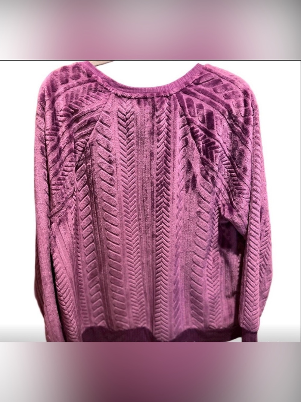 Cuddl Duds Plush Cable-Textured Crew Sweater - Purple - Picture 4 of 4